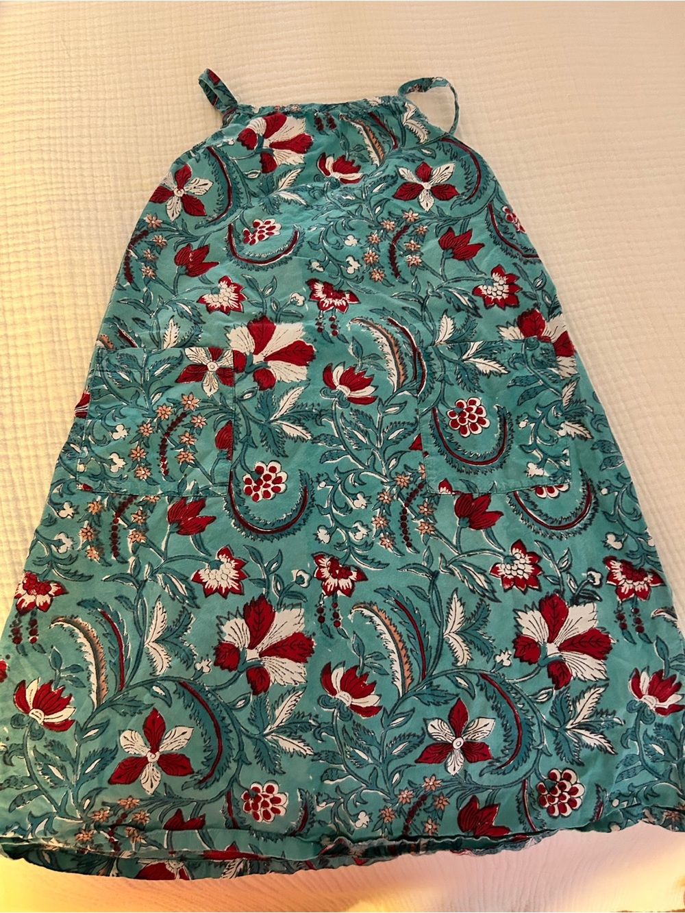 Anokhi Kids Floral Print Dress with pockets in Teal and Red